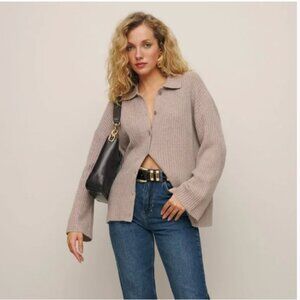 REFORMATION Fantino Cashmere Collared Cardigan - Oatmeal - Medium